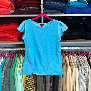 Talbots turquoise mixed media cap sleeve crew neck top size XS​
